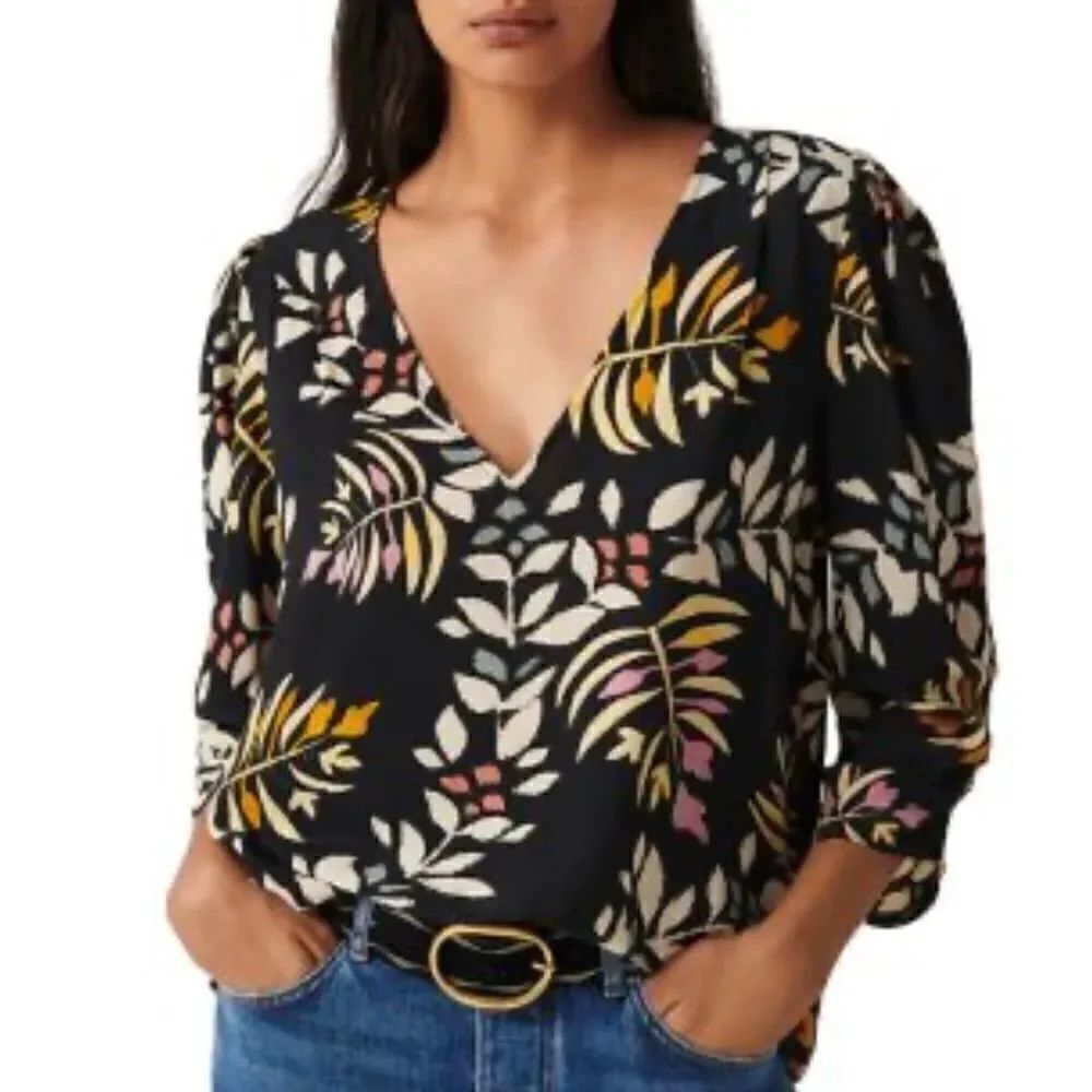 New BA&SH Leaf Print Puff Sleeve Top XS
